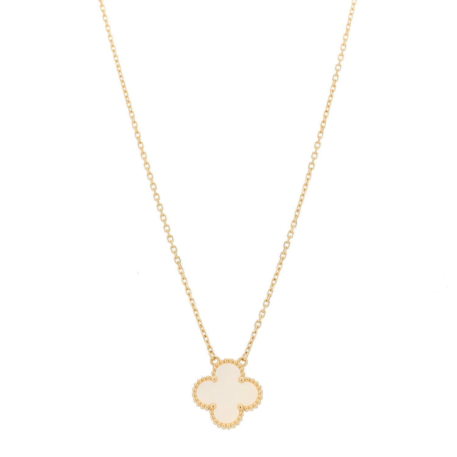 Van Cleef & Arpels 18K Yellow Gold Mother of Pearl Vintage Alhambra Pendant Necklace 1 of 5