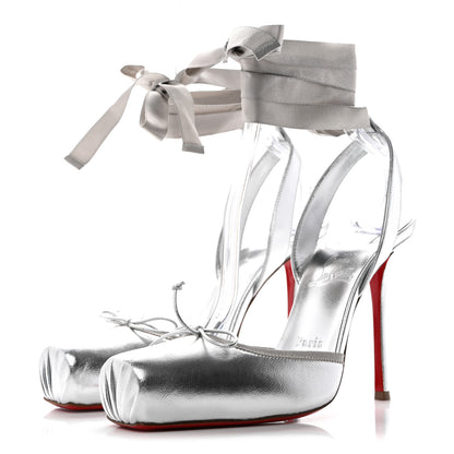 Christian Louboutin Nappa Laminata Cassia Lace Up 100 Pumps 40 Silver 3 of 9
