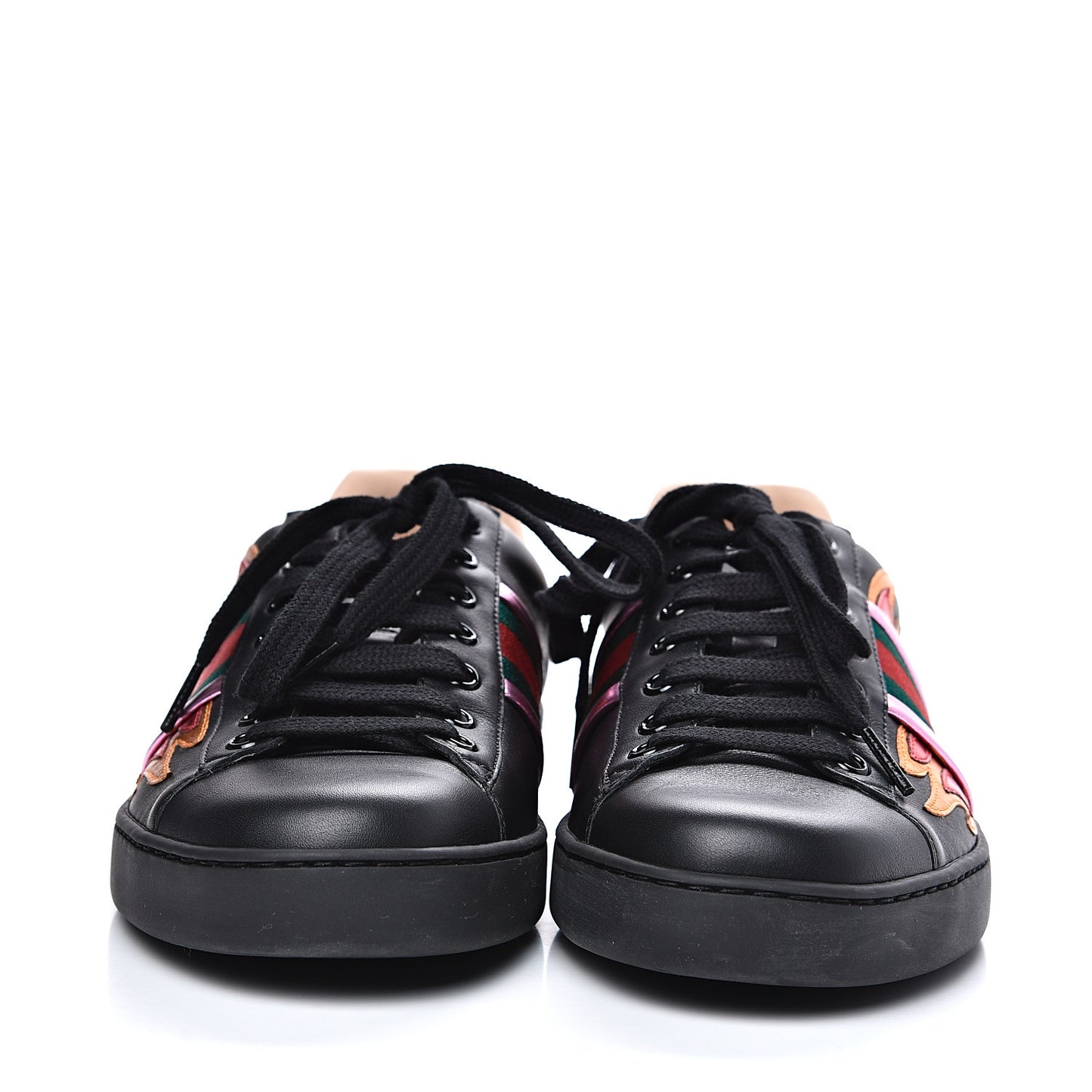 Calfskin Ayers Web Flames Embroidered Mens Ace Sneakers 7 Black