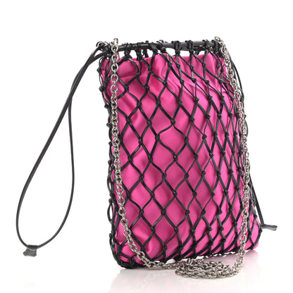 Prada Satin Net Chain Bag Fuxia Black 3 of 9