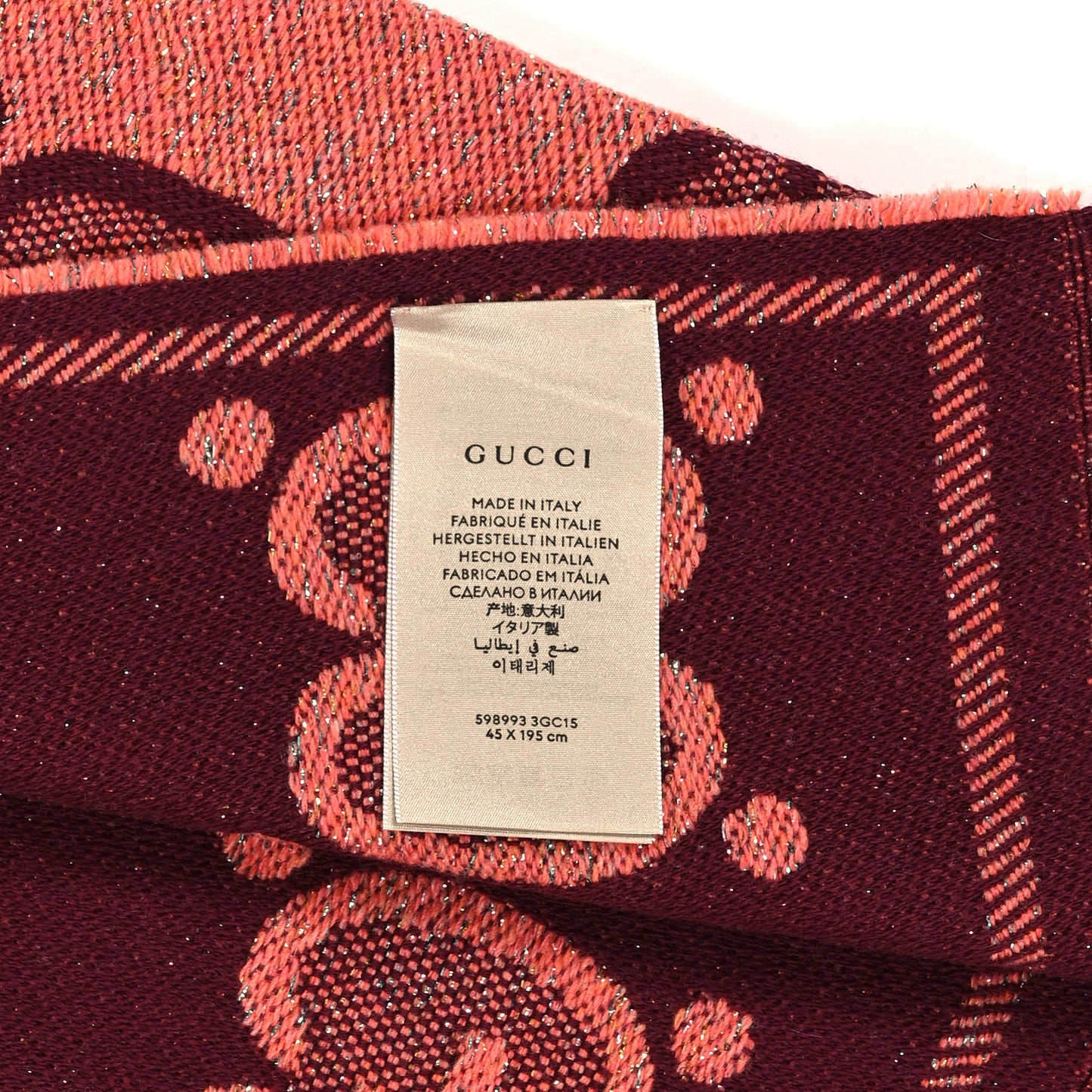 Wool Lame Jacquard Monogram Jumbo GG Lady Nest Lux Scarf Salmon Bordeaux