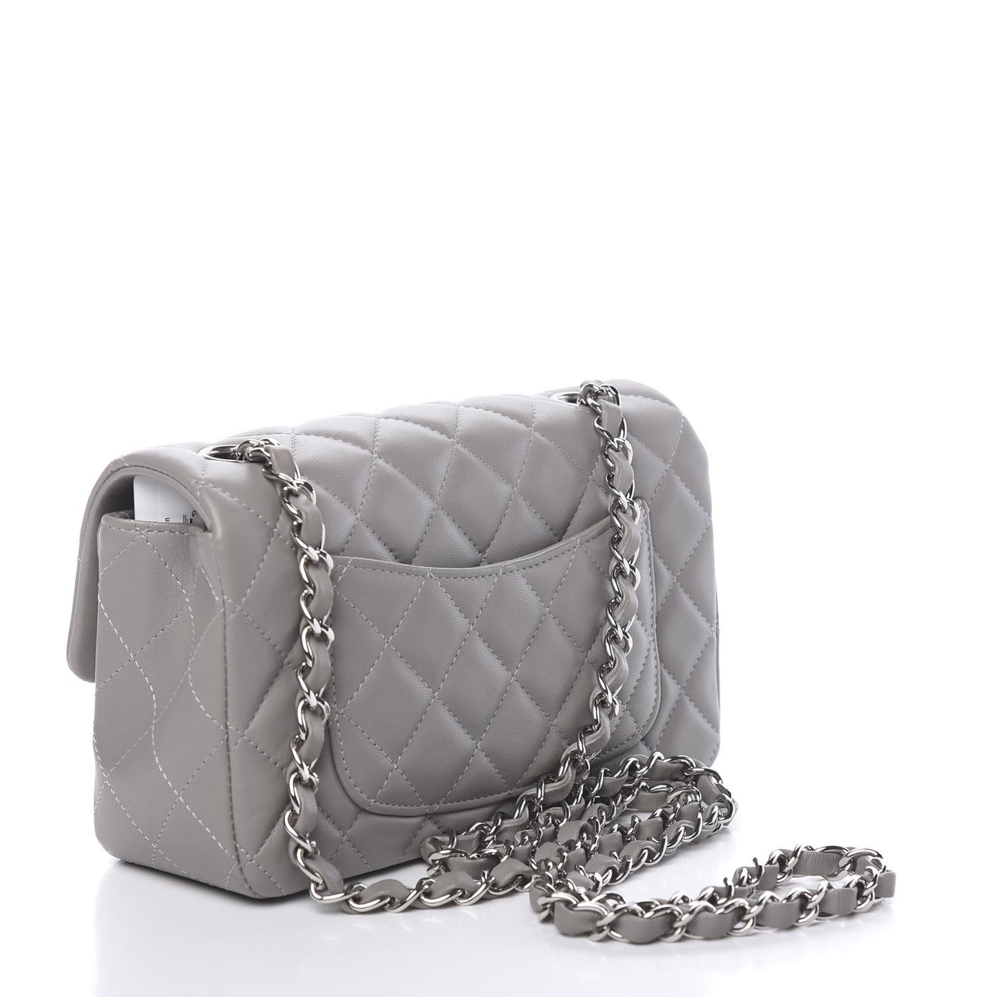 Lambskin Quilted Mini Rectangular Flap Grey