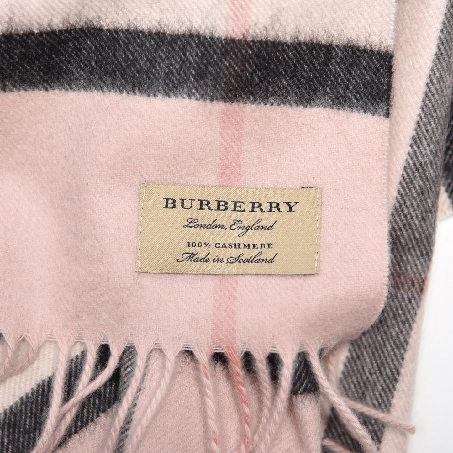 Cashmere Giant Check Icon Stripe Fringe Scarf Ash Rose