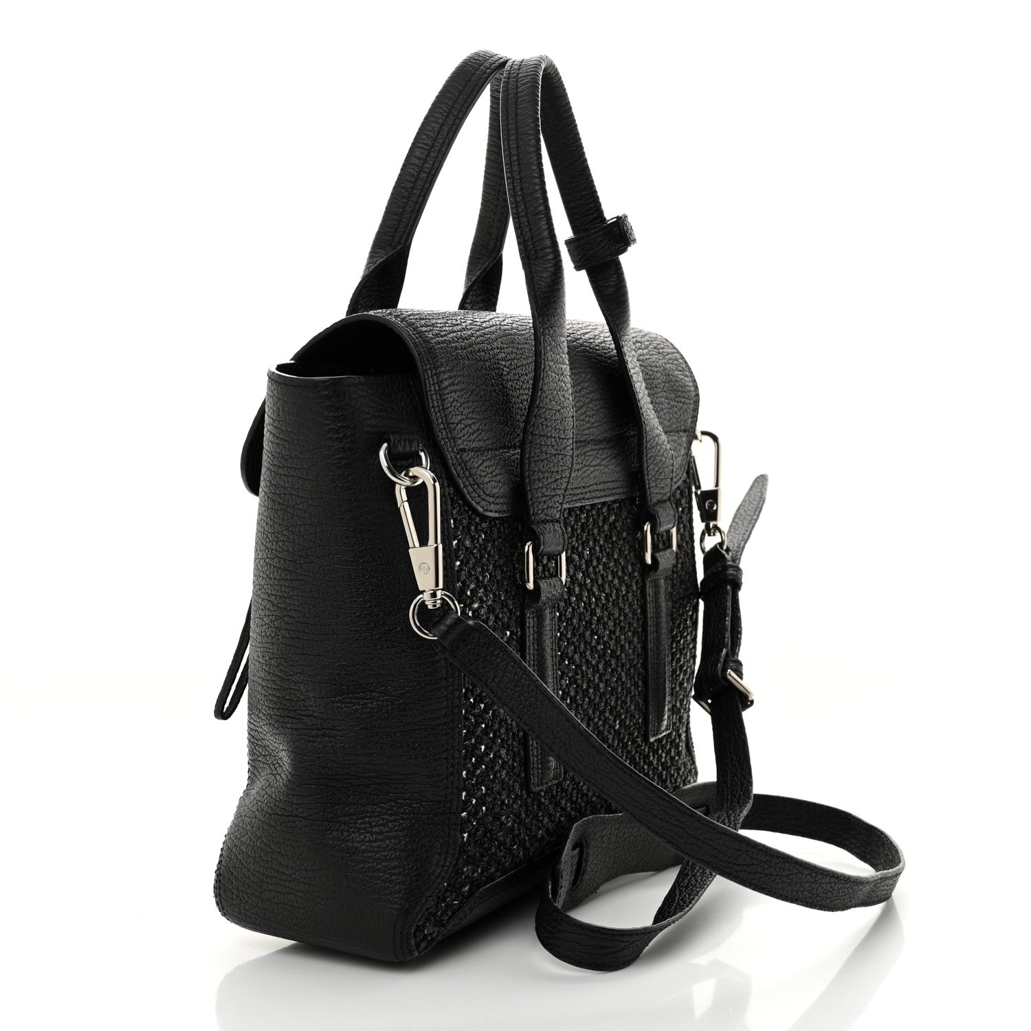 3.1 Phillip Lim PHILLIP LIM 3.1 Textured Calfskin Woven Panel Medium Pashli Satchel Black Silver 3 of 14
