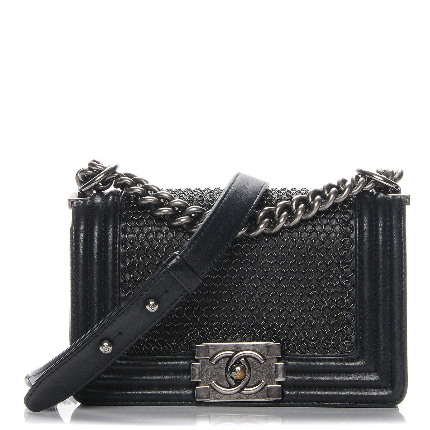 Chanel Lambskin Quilted Small Chain Mail Boy Flap Black 1 of 8