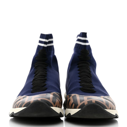 Fendi Stretch Knit Jacquard FF Sock Trainers 37 Navy Blue 2 of 7