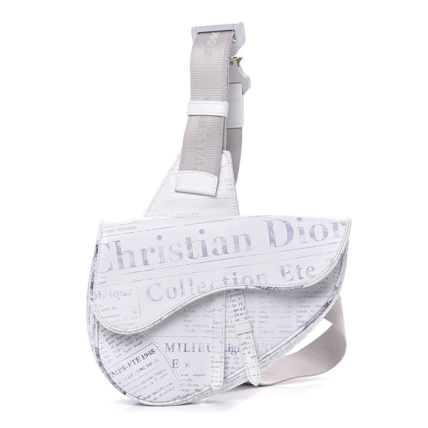 X DANIEL ARSHAM Grained Calfskin Newspaper Print Saddle Bag White