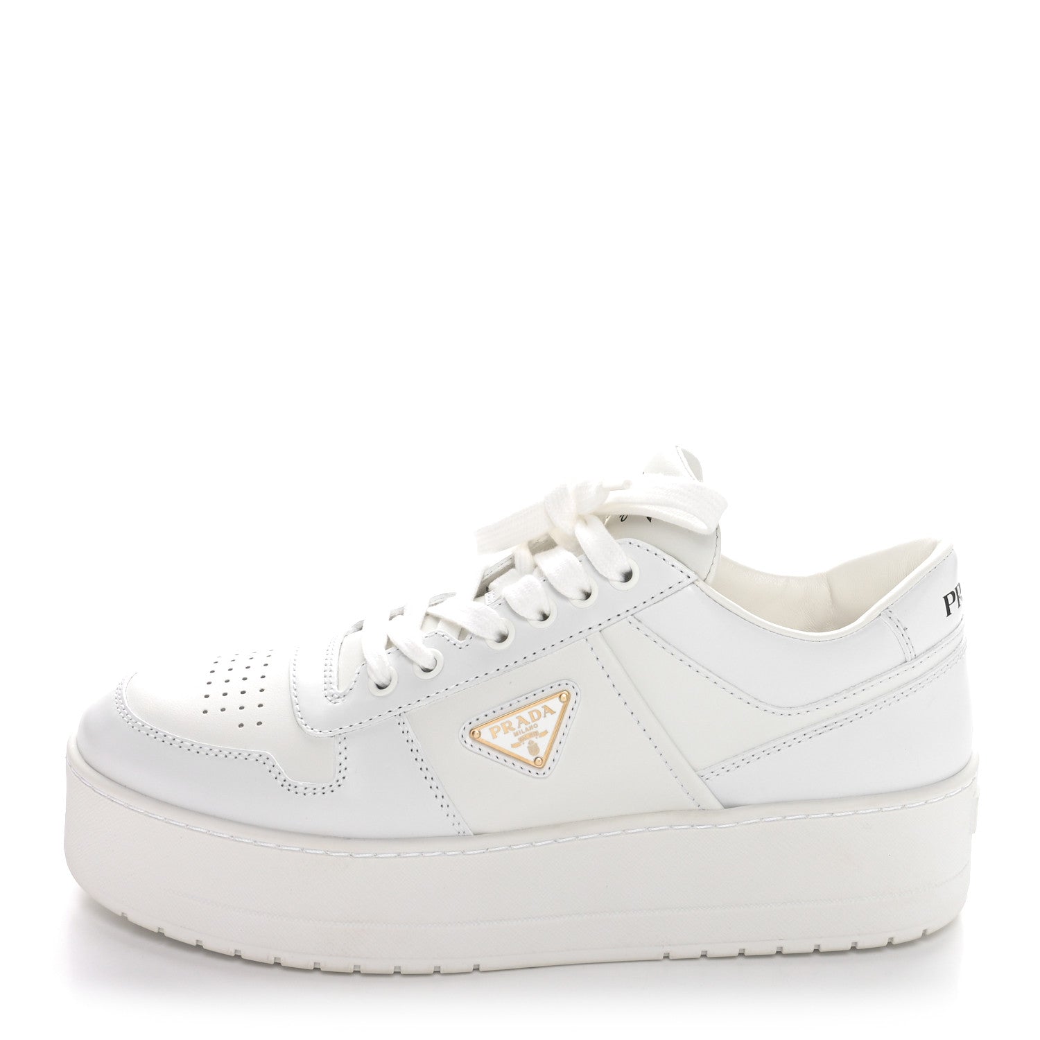 Prada Vitello Rois Triangle Womens Downtown Platform Low Top Sneakers 40 White 1 of 9