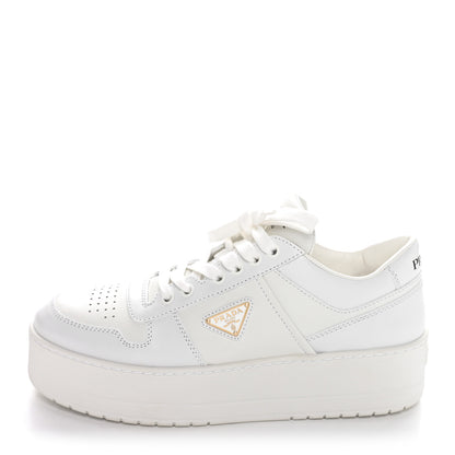Prada Vitello Rois Triangle Womens Downtown Platform Low Top Sneakers 40 White 1 of 9