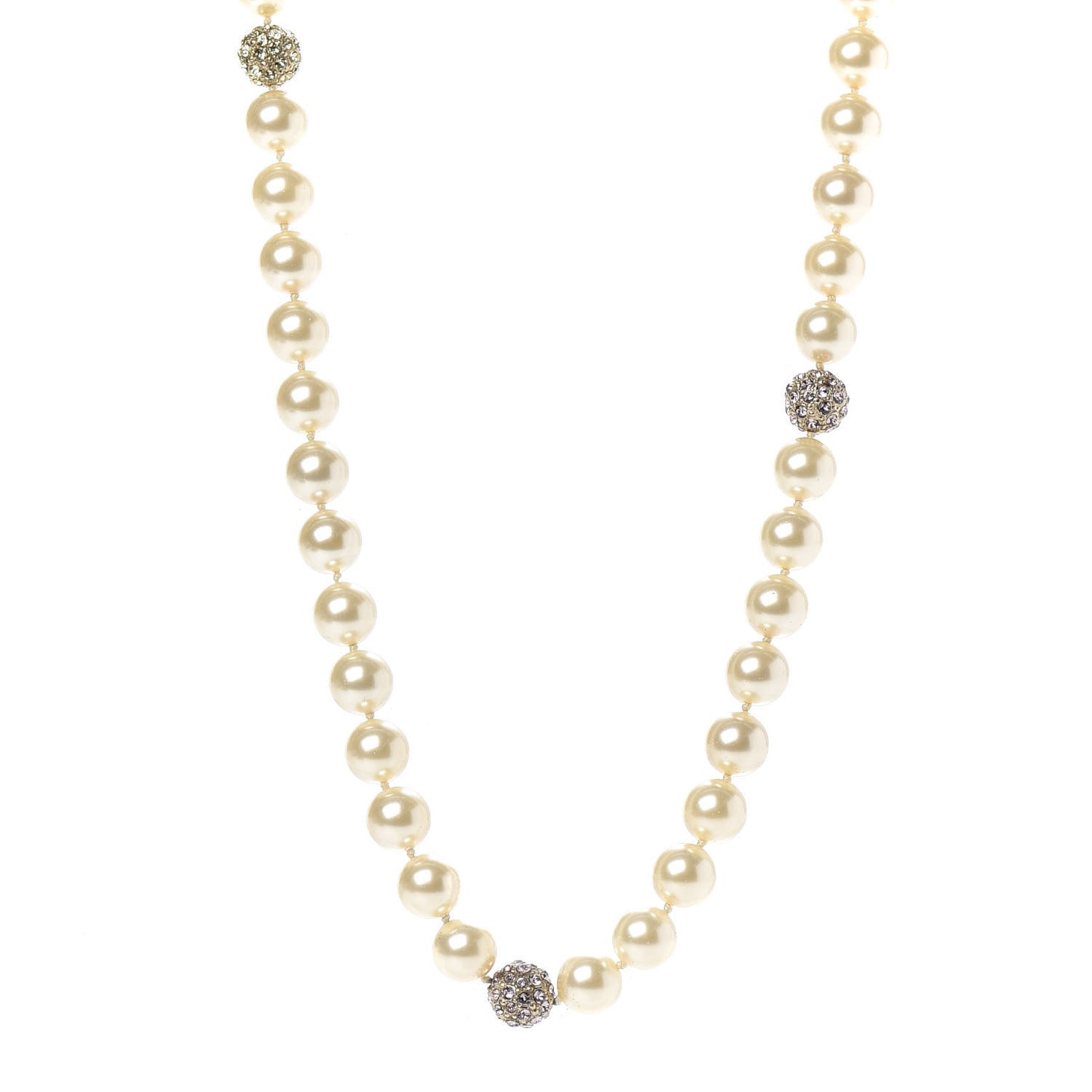 Pearl Baguette Crystal CC Long Necklace Gold