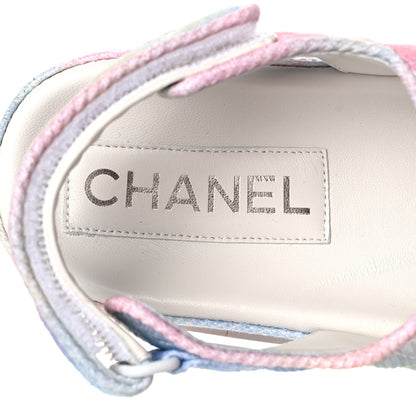 Chanel Printed Fabric Quilted Dad Sandals 37.5 Green Pink Blue 7 of 9