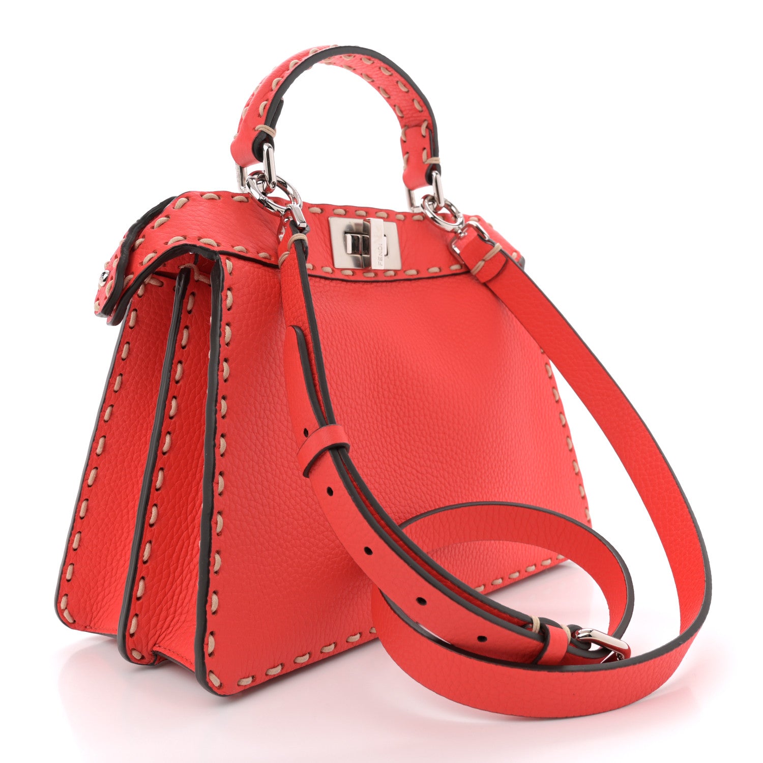 Fendi Vitello Granato Camoscio Selleria Macro Stitchings Small Peekaboo I SEE U Satchel Tullipano 3 of 10