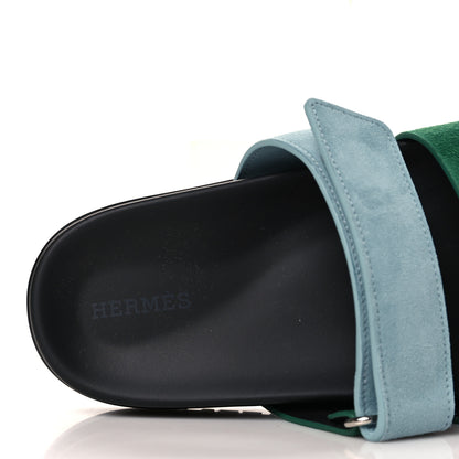 Hermes Suede Goatskin Womens Chypre Sandals 38 Vert Cactus Vert d'eau 7 of 8