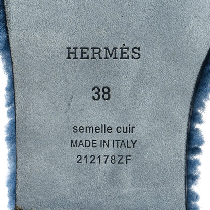 Hermes Woolskin Oran Sandals 38 Bleu 6 of 7