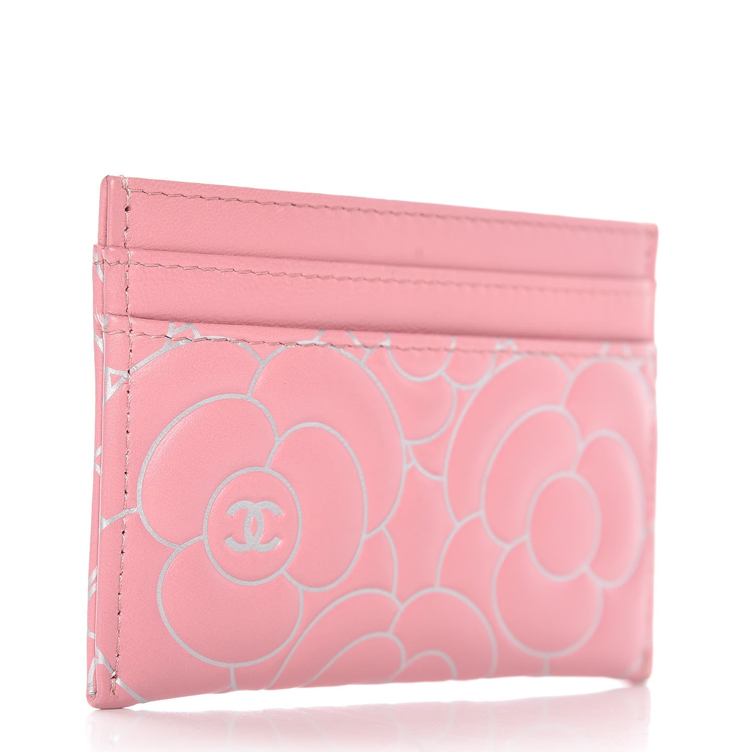 Chanel Lambskin Camellia Embossed Card Holder Pink 3 of 9