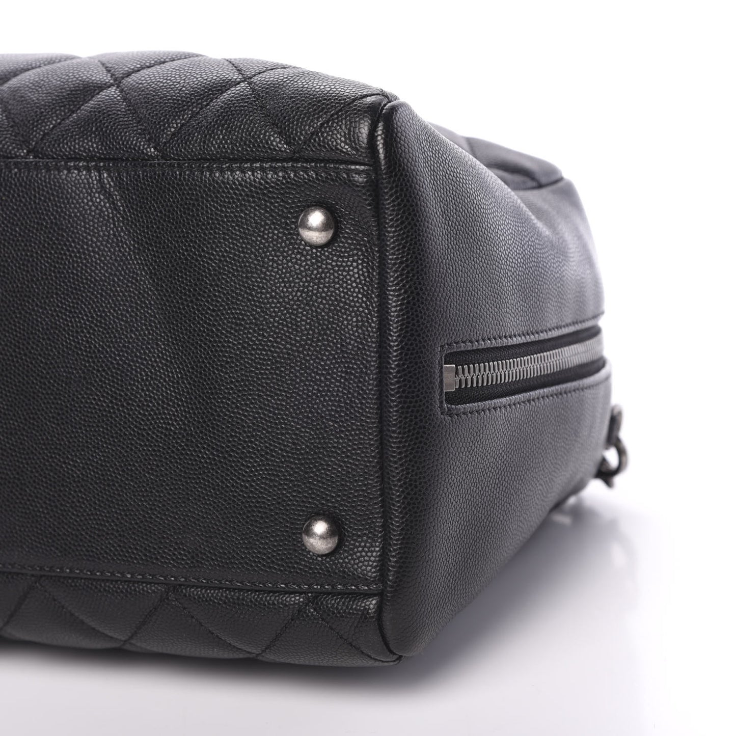 Caviar Quilted Large Coco Handle Bowling Bag Black