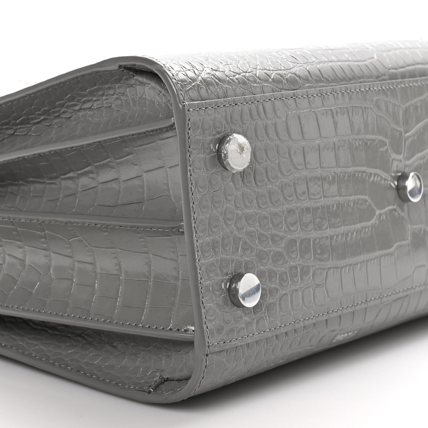 Calfskin Crocodile Embossed Baby Sac De Jour New Stone Grey