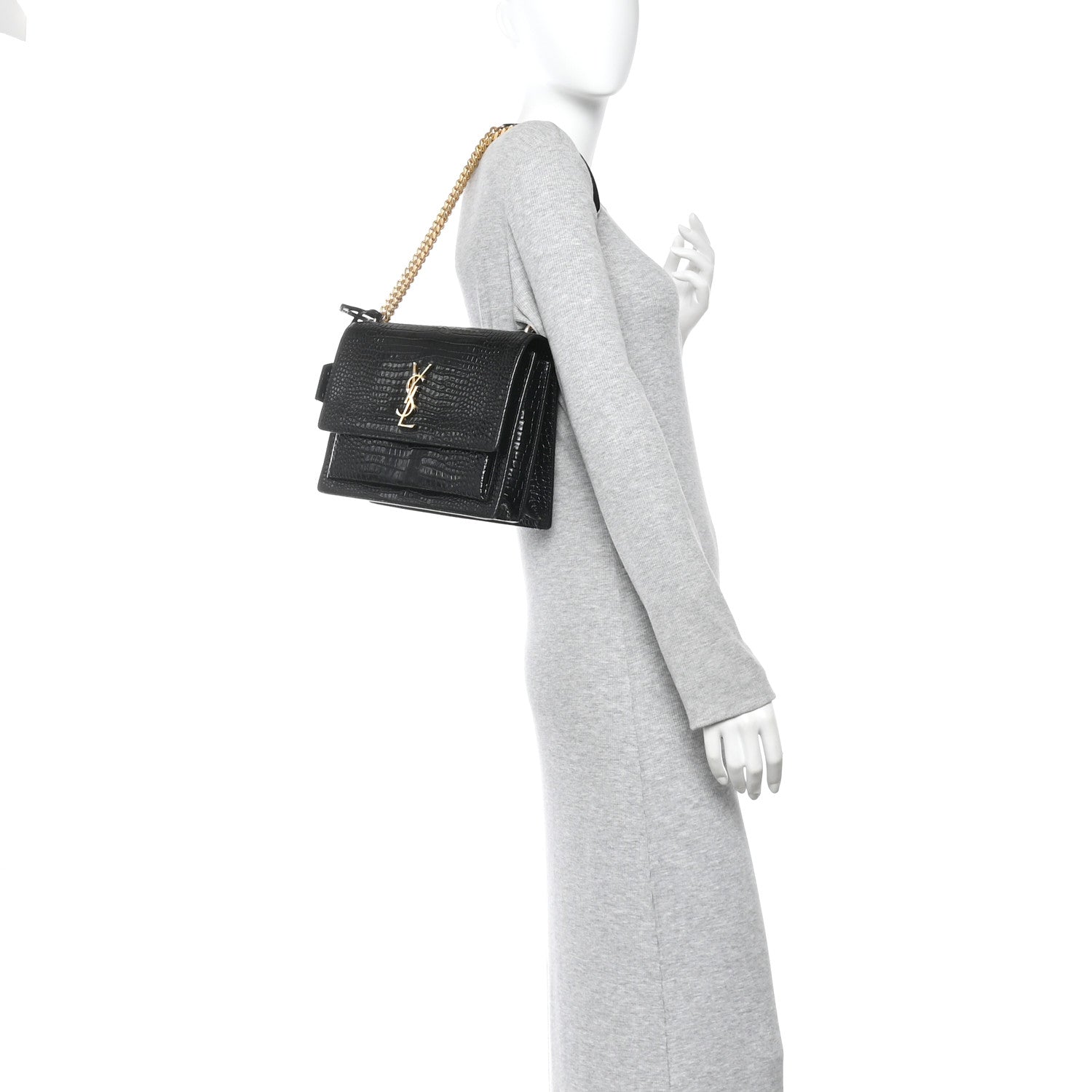 Saint Laurent Calfskin Crocodile Embossed Large Monogram Sunset