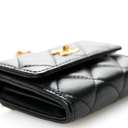 Chanel Lambskin Quilted Pearl Crush Card Holder With Chain Black 11 of 11