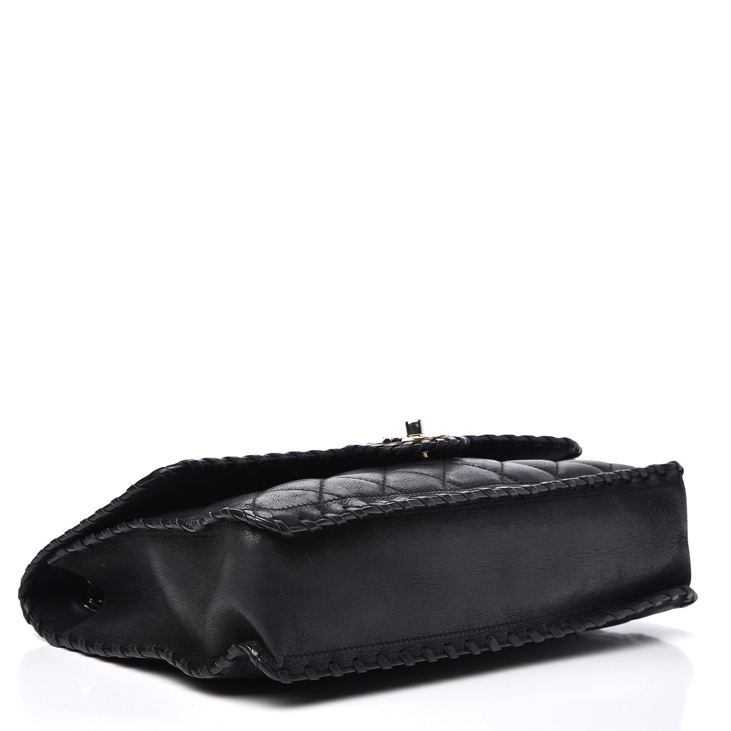 Suede Calfskin Jumbo Happy Stitch Flap Black