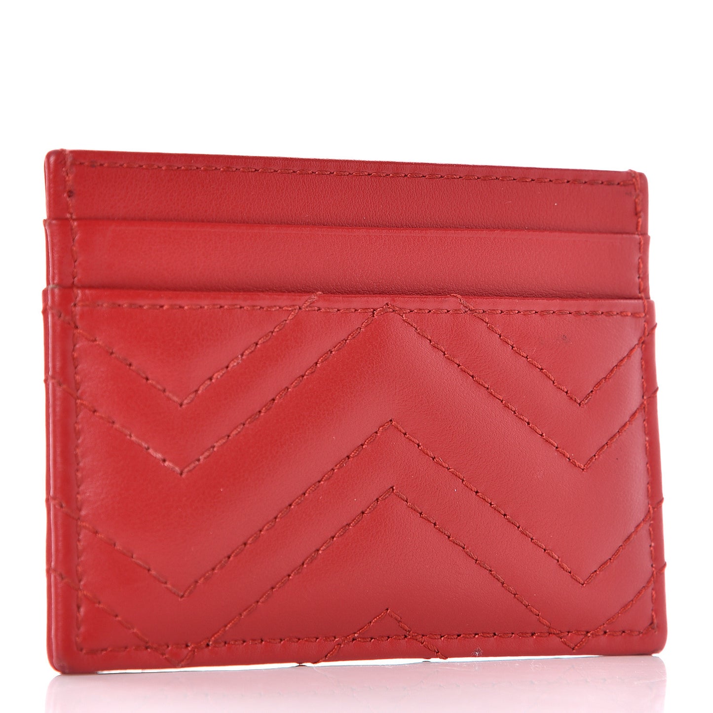 Calfskin Matelasse GG Marmont Card Holder Hibiscus Red