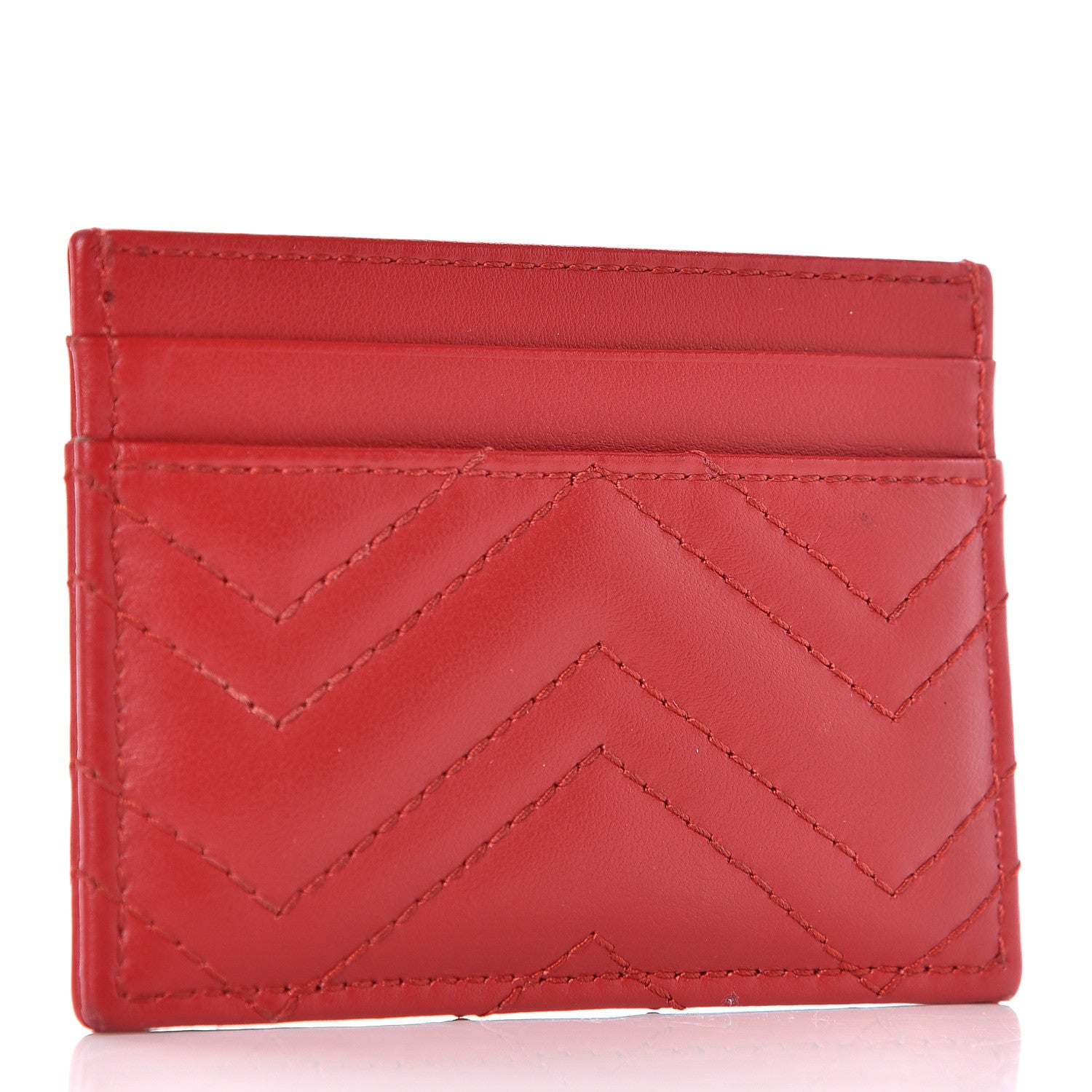 Gucci Calfskin Matelasse GG Marmont Card Holder Hibiscus Red 3 of 9