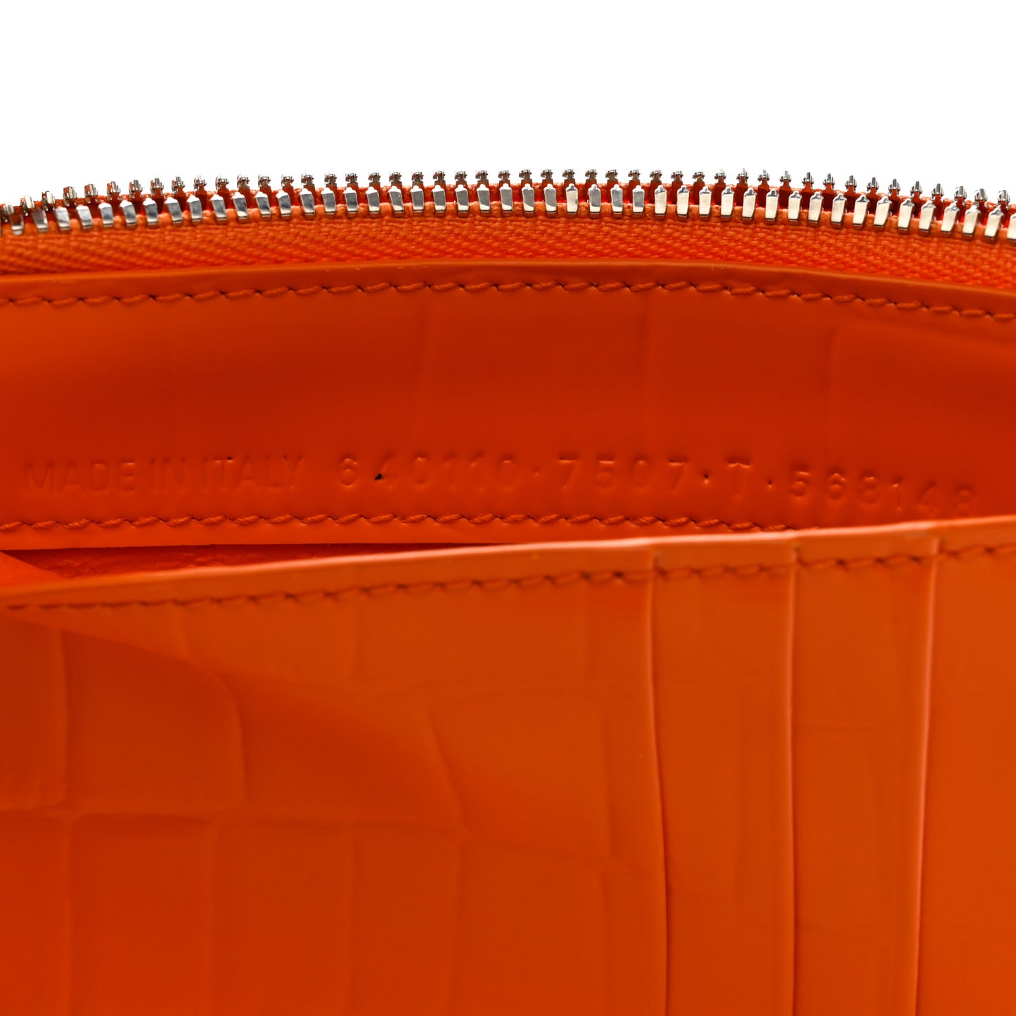 Semi Shiny Calfskin Crocodile Embossed Neo Classic Silver Hardware Long Coin Case Card Holder Orange