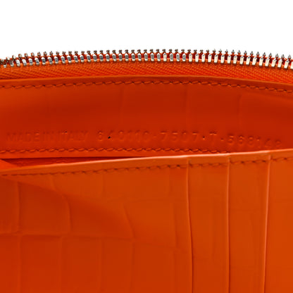 Balenciaga Semi Shiny Calfskin Crocodile Embossed Neo Classic Silver Hardware Long Coin Case Card Holder Orange 7 of 7