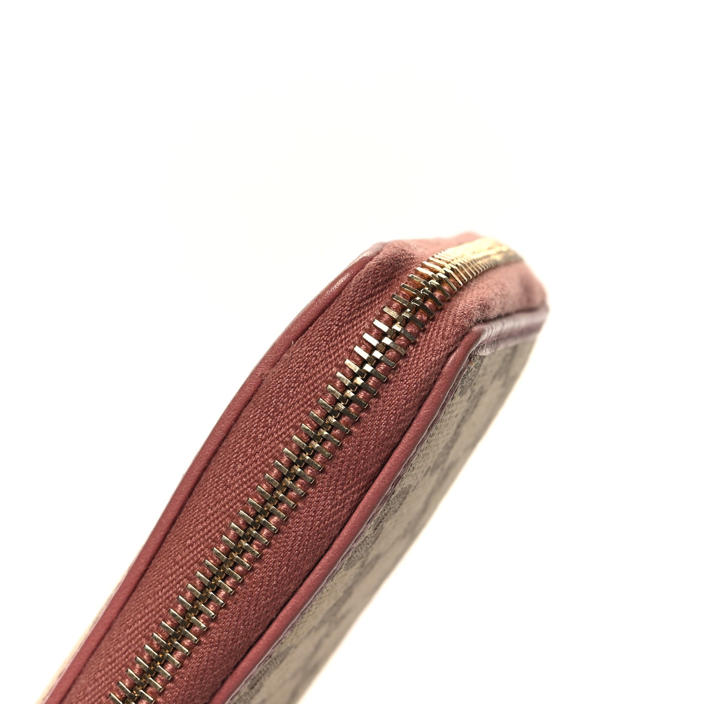 Monogram Heart Zip Around Wallet Wristlet Beige Pink