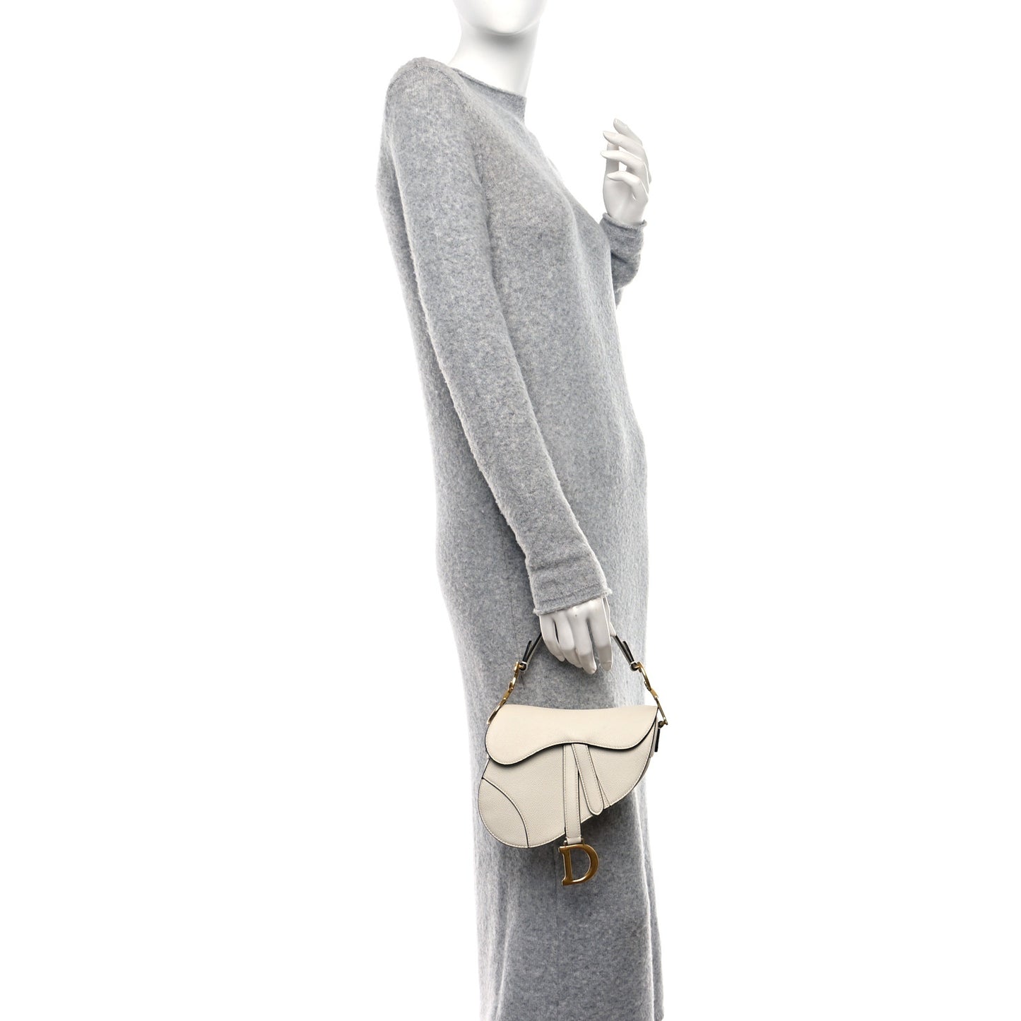 CHRISTIAN DIOR Grained Calfskin Mini Saddle Bag White