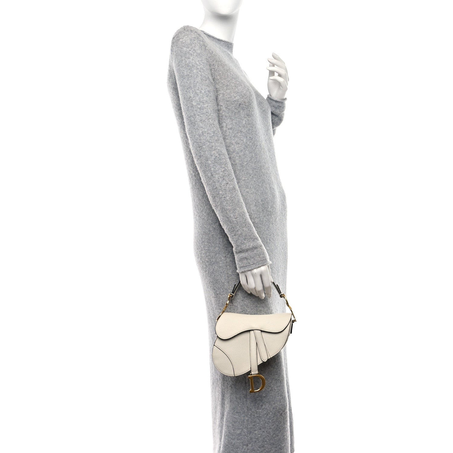 Christian Dior CHRISTIAN DIOR Grained Calfskin Mini Saddle Bag White 2 of 10