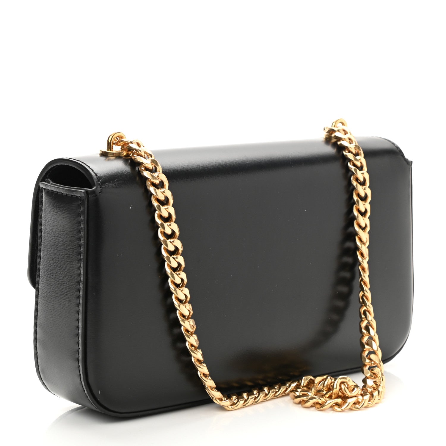 Celine Shiny Calfskin Cuir Triomphe Chain Shoulder Bag Black 3 of 8