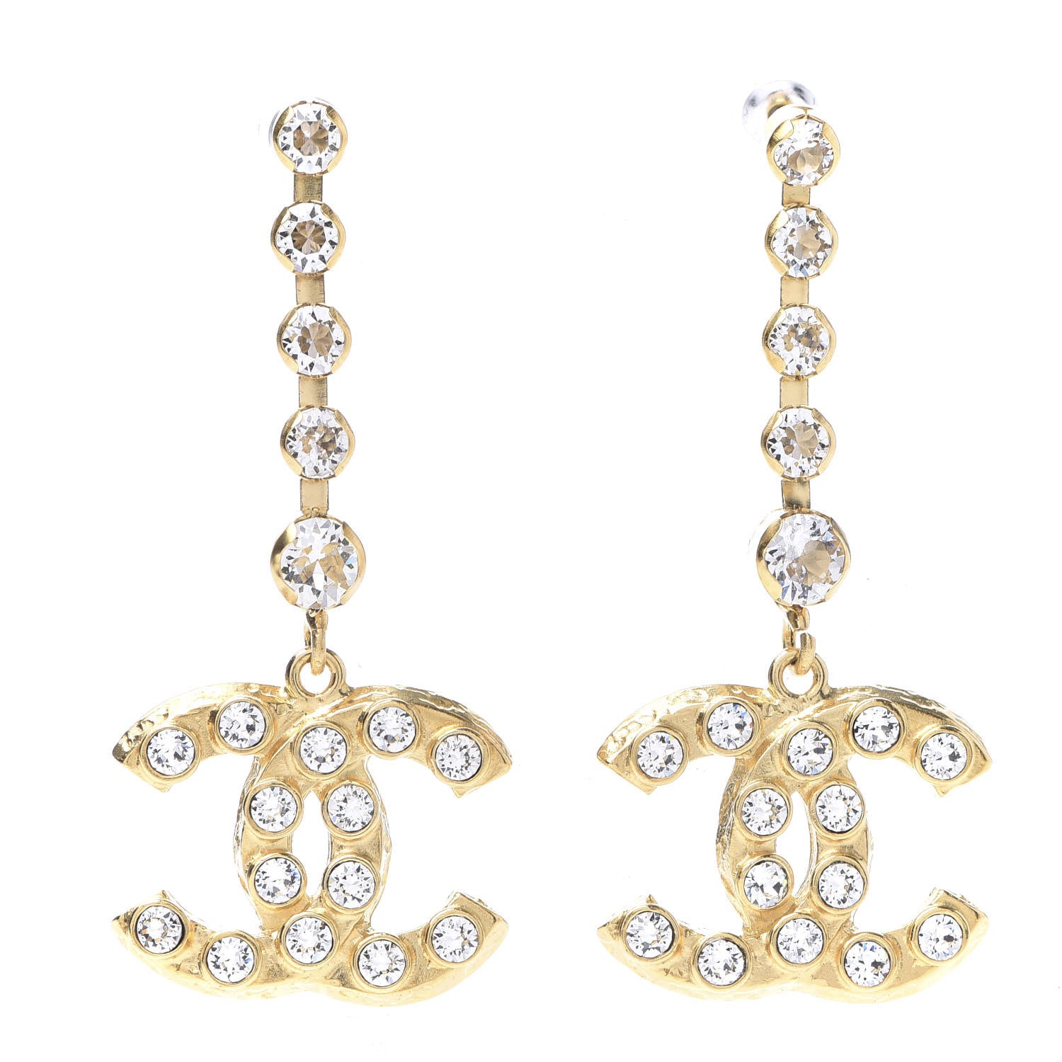 Chanel CC Crystal Drop Earrings Gold 1 of 5