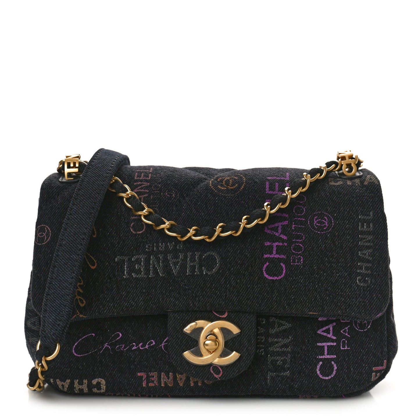 Denim Quilted Denim Mood Mini Rectangular Flap Black Multicolor