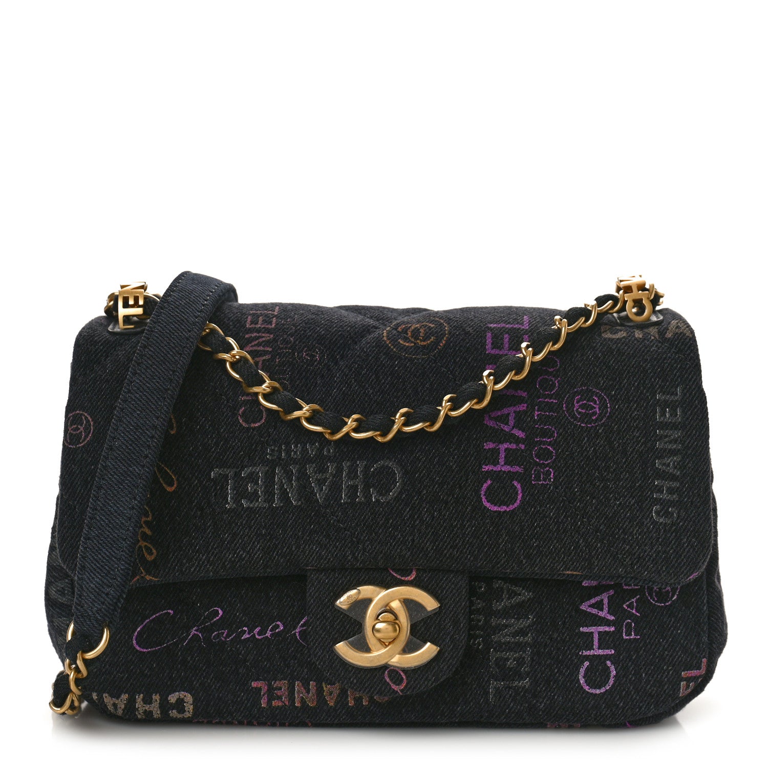 Chanel Denim Quilted Denim Mood Mini Rectangular Flap Black Multicolor 1 of 9