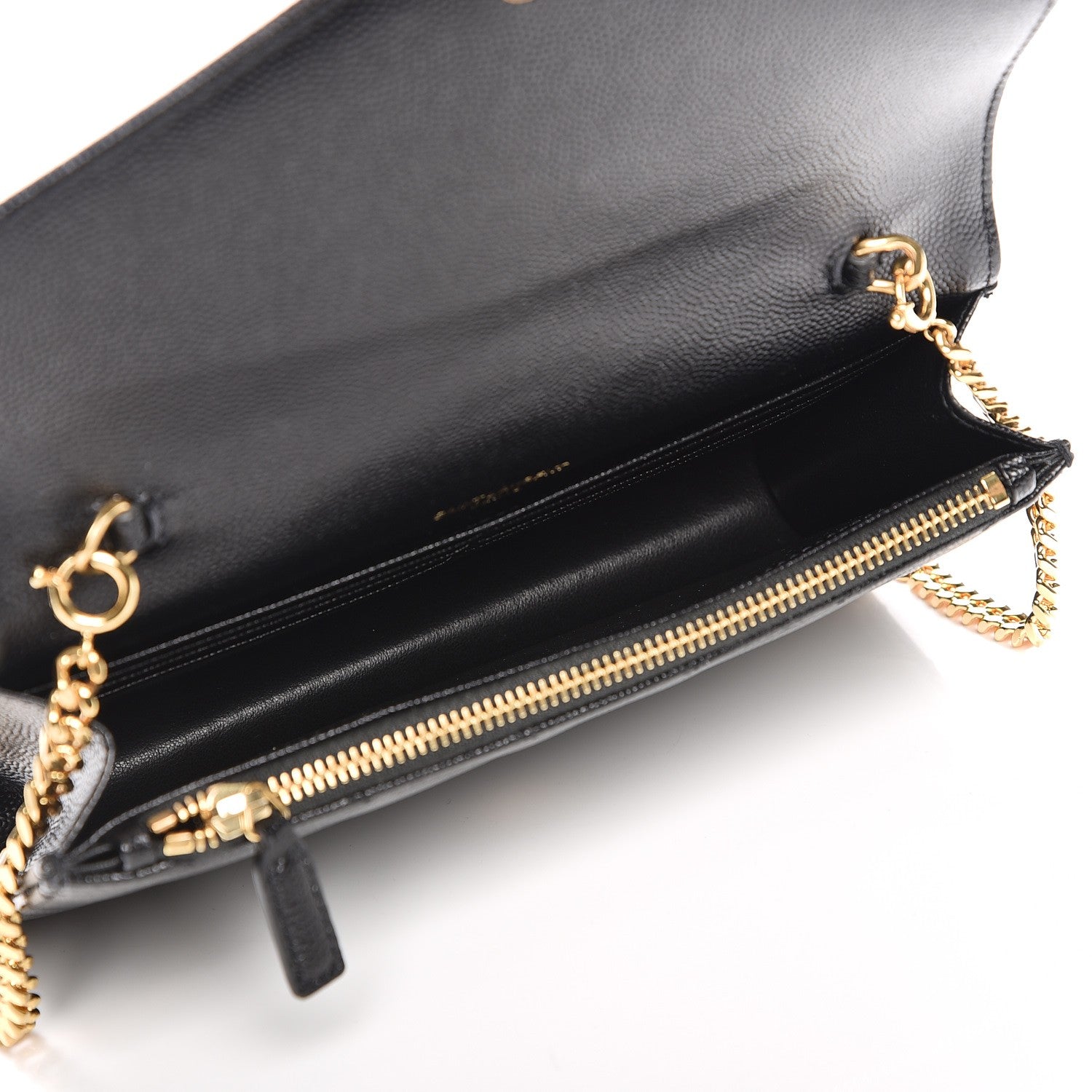 Saint Laurent Grain De Poudre Matelasse Chevron Monogram Envelope Chain Wallet Black 9 of 17