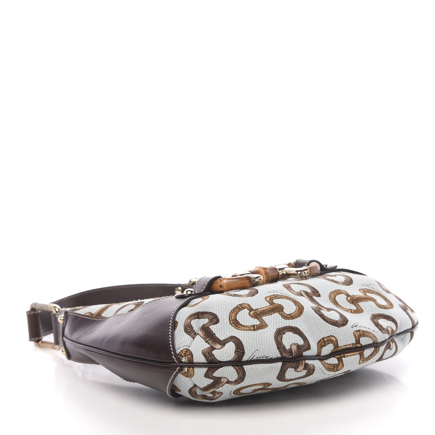 Gucci Canvas Bamboo Horsebit Print Amalfi Hobo Dark Brown 4 of 11