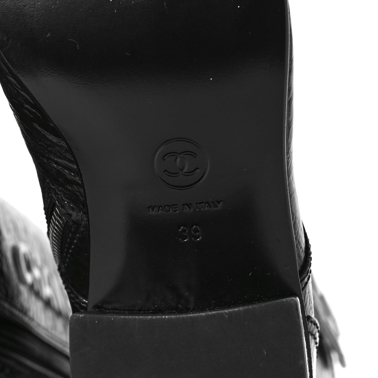 Chanel Patent Goatskin Cap Toe CC Lace Up Boots 39 Black 6 of 6