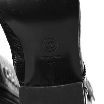 Chanel Patent Goatskin Cap Toe CC Lace Up Boots 39 Black 6 of 6
