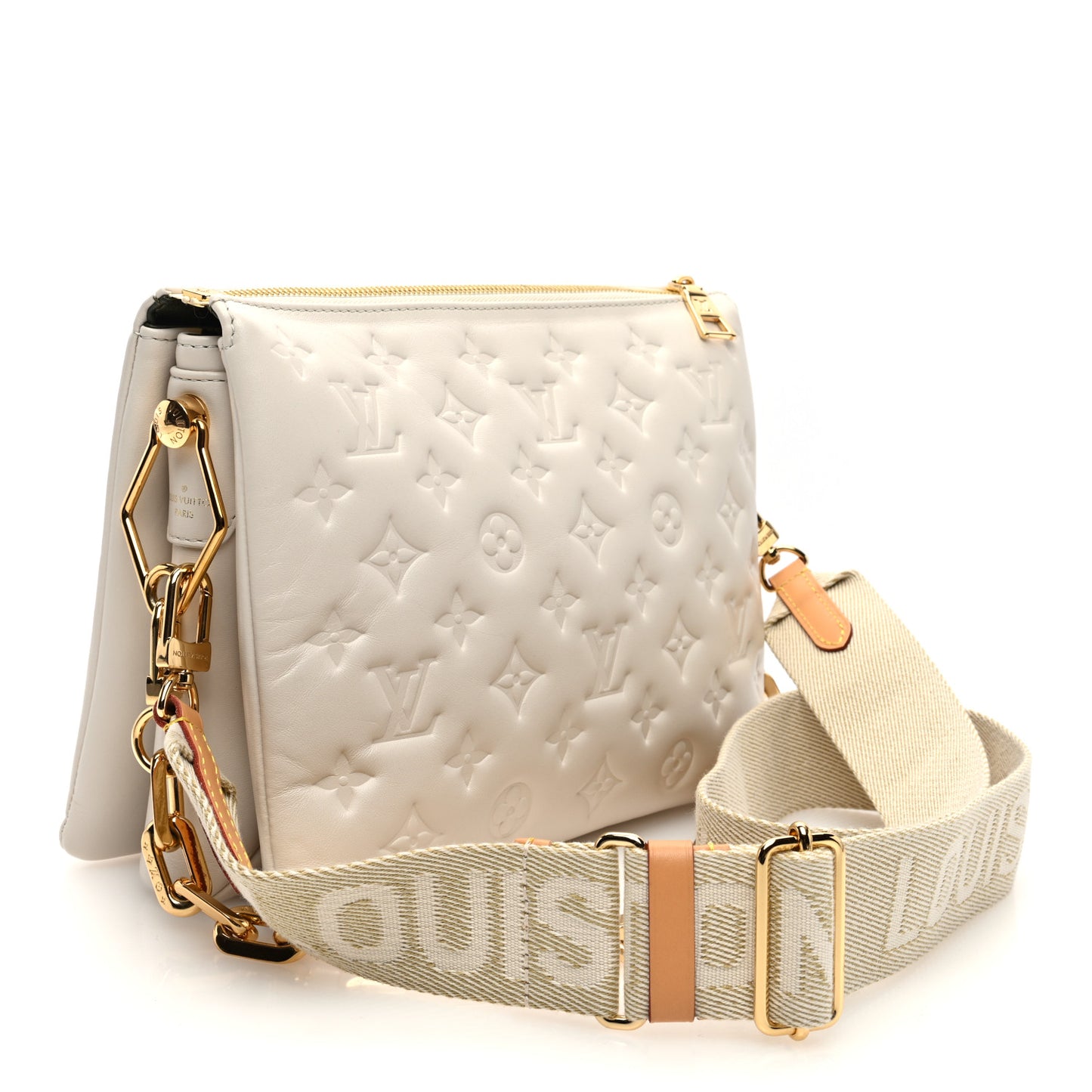 Lambskin Embossed Monogram Coussin PM Beige Cream