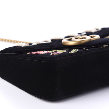 Gucci Velvet Matelasse Loved Embroidered Medium GG Marmont Shoulder Bag Black 6 of 10