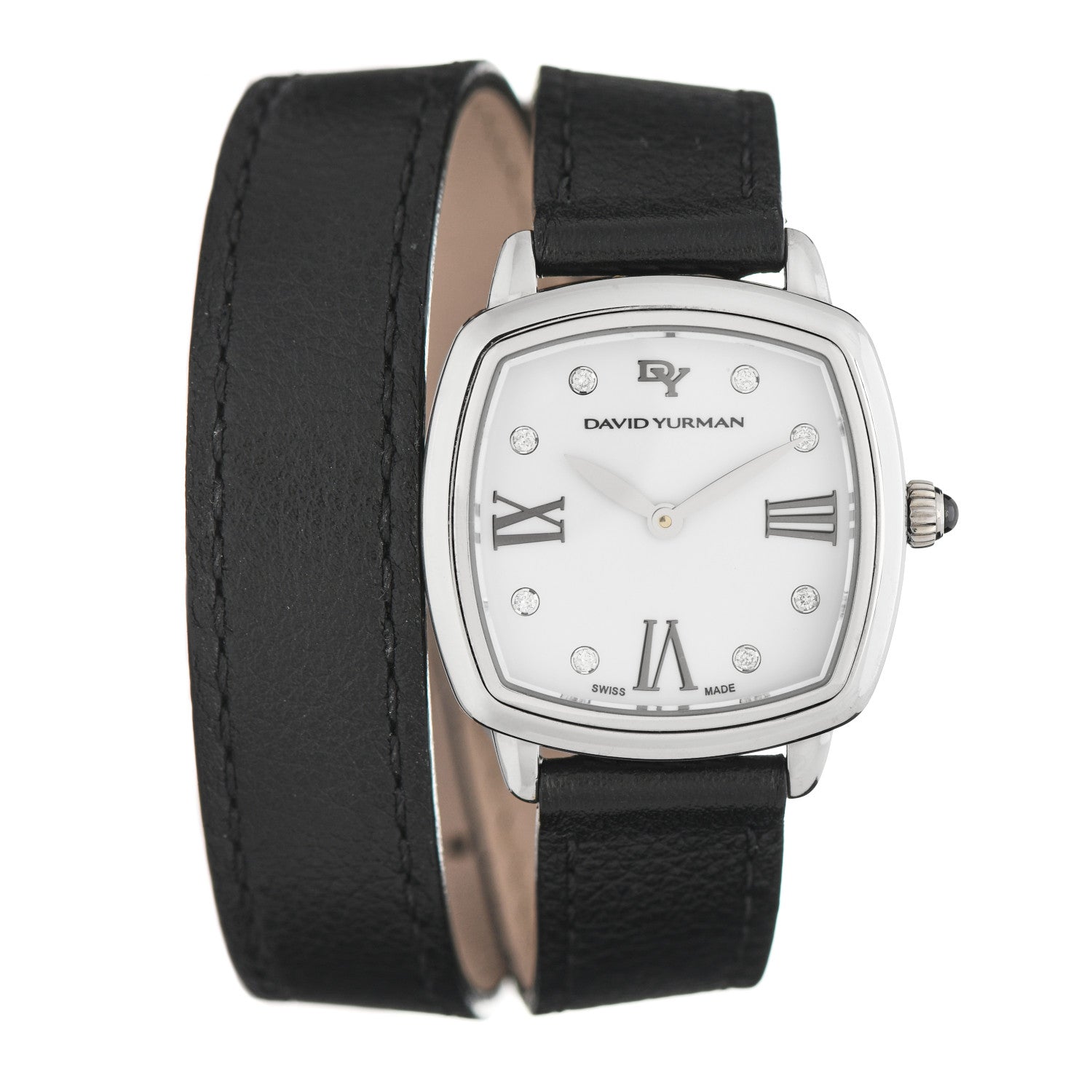 David Yurman Stainless Steel Calfskin Diamond 27mm Albion Wrap Quartz Watch 1 of 4