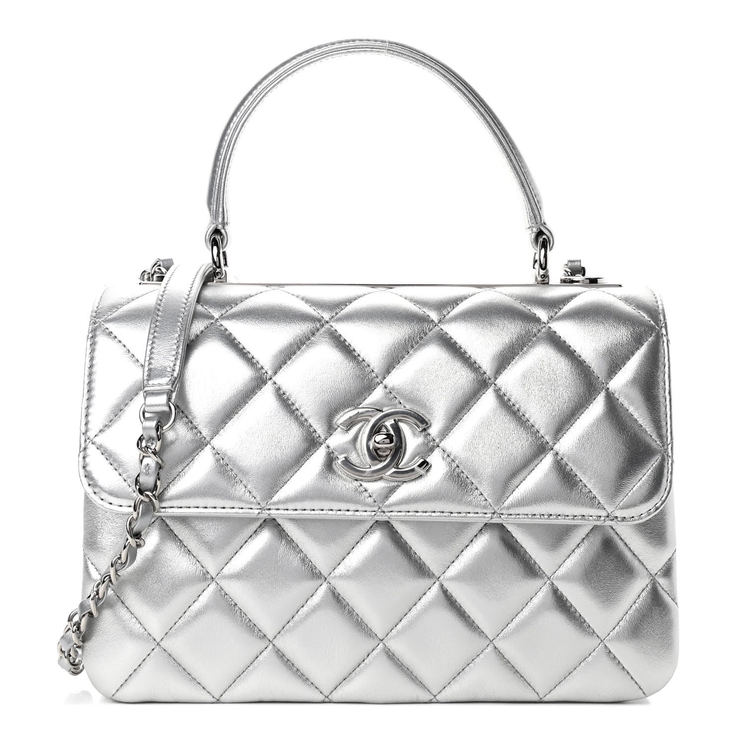Chanel Metallic Lambskin Quilted Small Trendy CC Flap Dual Handle Bag Silver 1 of 4