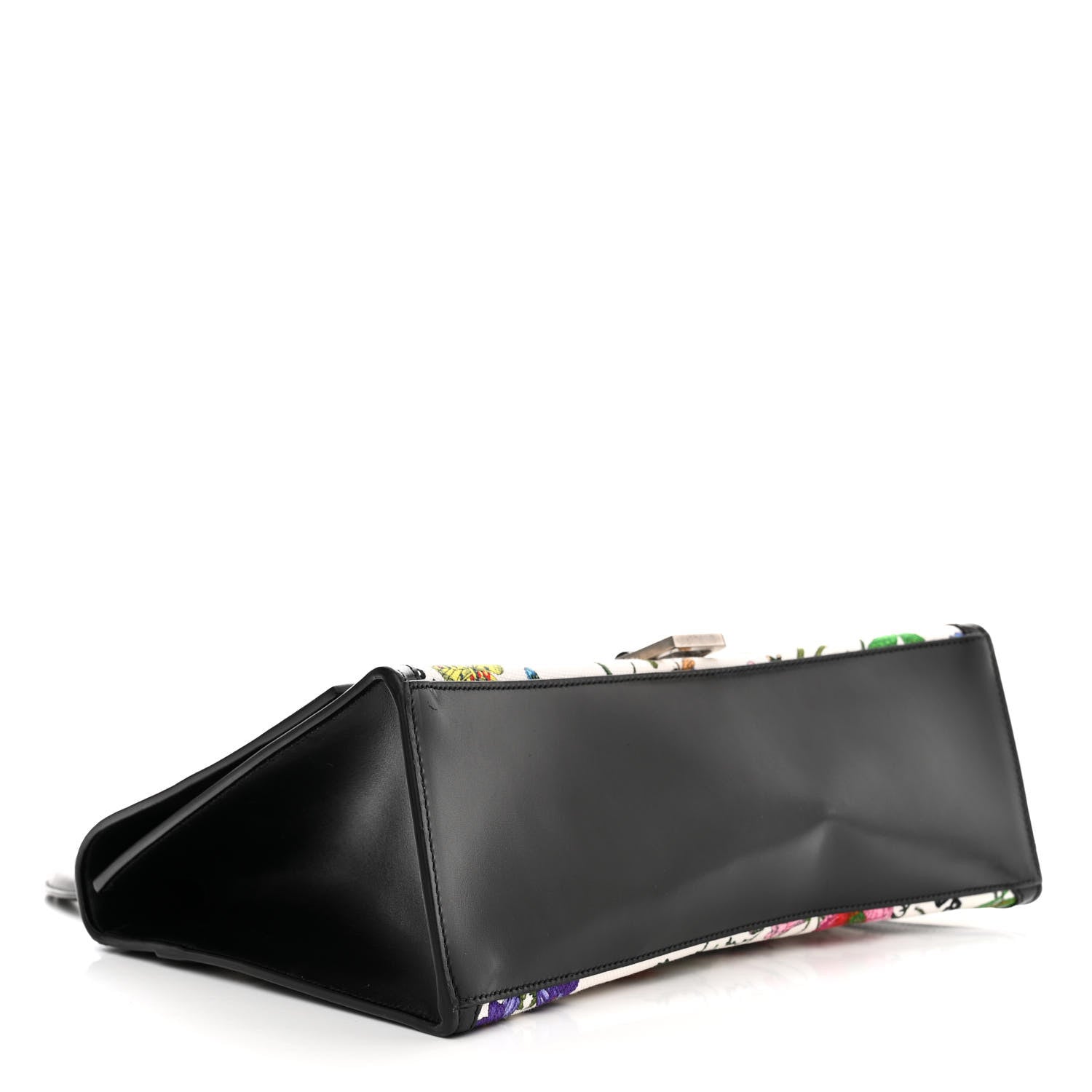 Balenciaga X GUCCI Canvas Boarded Pluton Calfskin Flora Logo Print Medium Hourglass Top Handle Bag White Multicolor Black 4 of 11