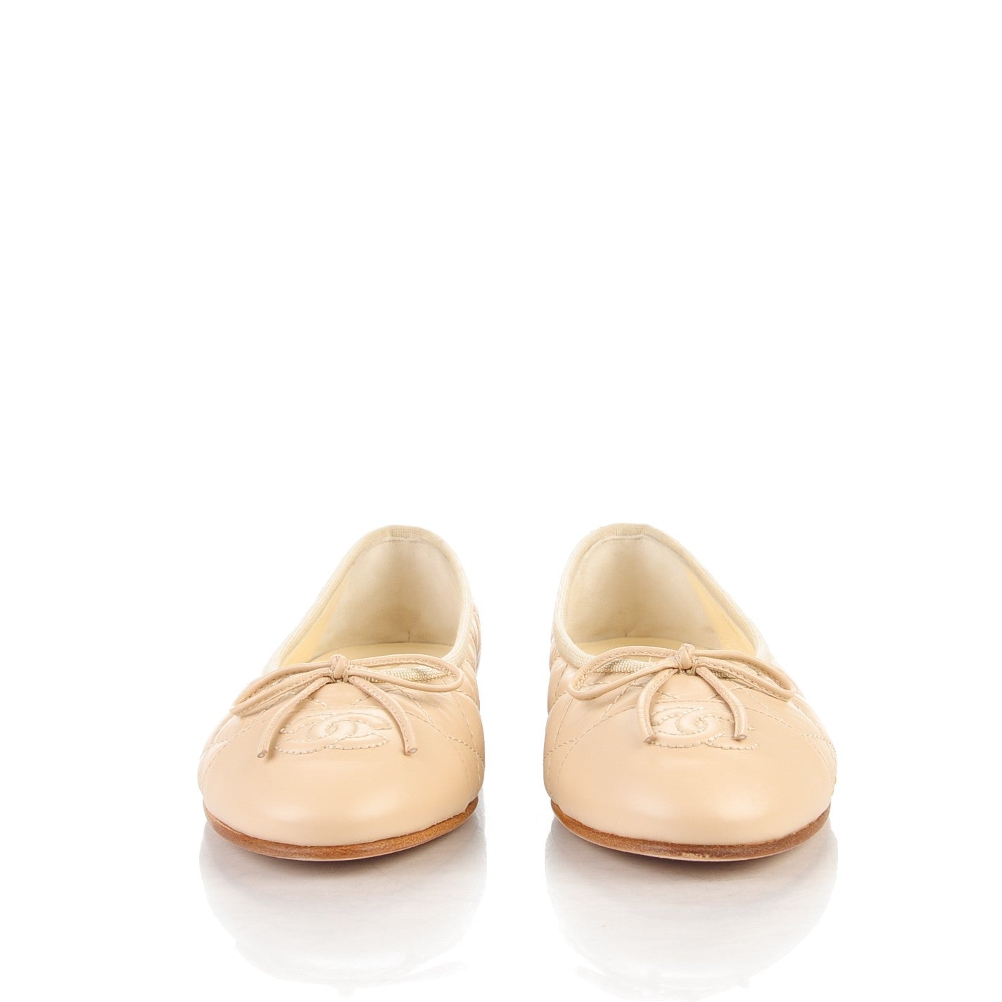 Chanel Calfskin Quilted CC Ballerina Flats 36.5 Beige 2 of 8