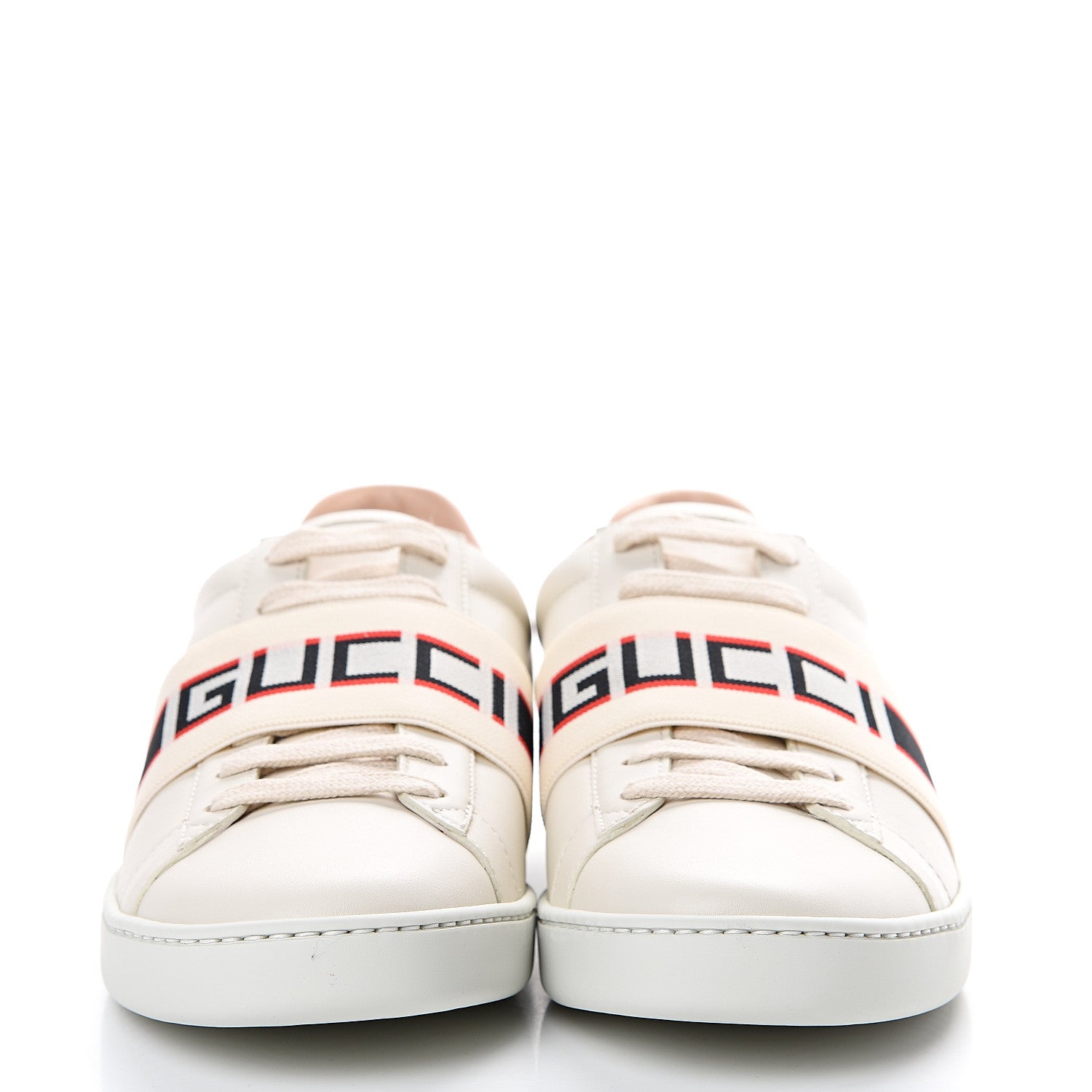 Gucci Calfskin Stripe Womens New Ace Sneakers 37.5 New Mystic White Ecru Red Flame 2 of 8