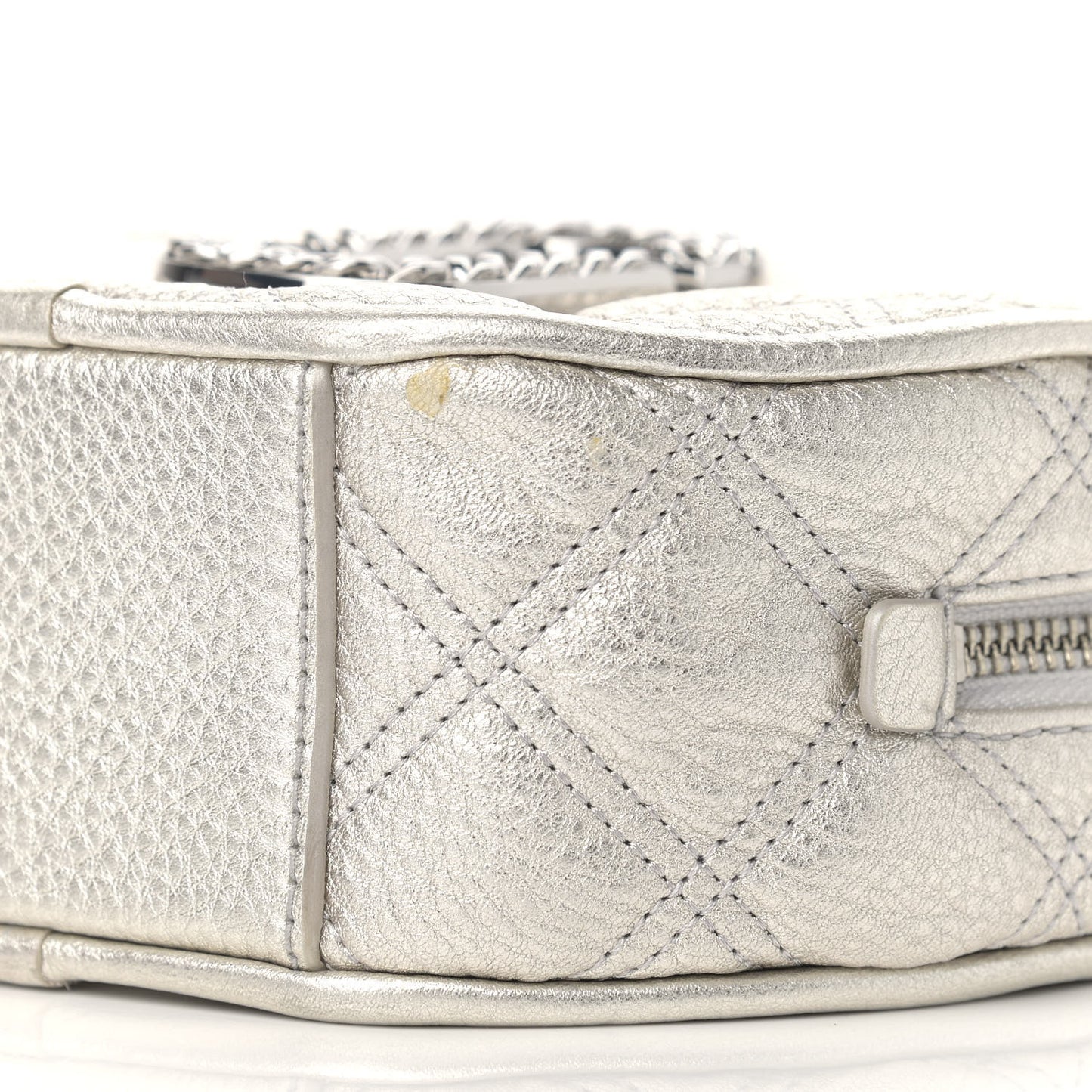 Metallic Grained Calfskin Quilted The Status Round Crossbody Platinum