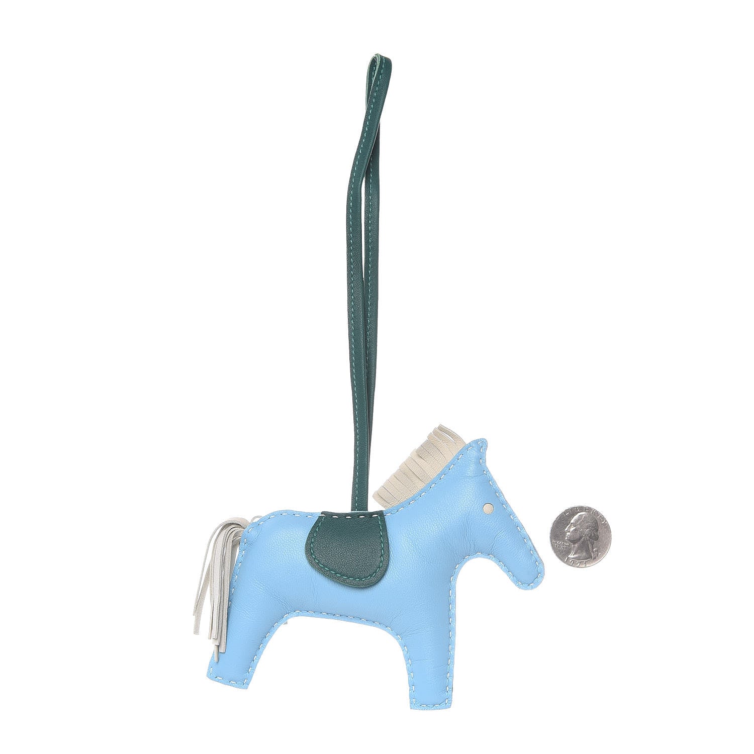 Hermes Milo Lambskin Grigri Rodeo Horse Bag Charm MM Celeste Malachite Craie 2 of 4