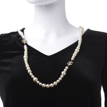 Chanel Pearl Crystal Long CC Necklace Gold 2 of 5