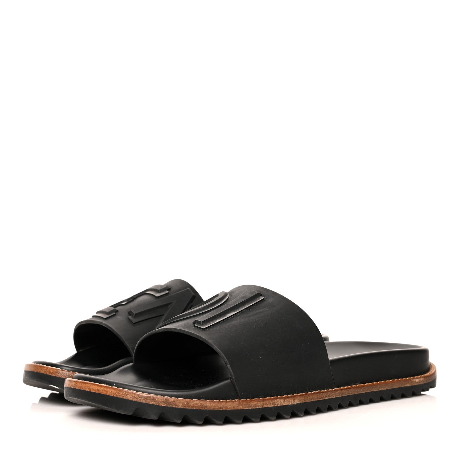 Fendi Rubber Vocabulary Logo Slide Sandals 7 Black 3 of 11